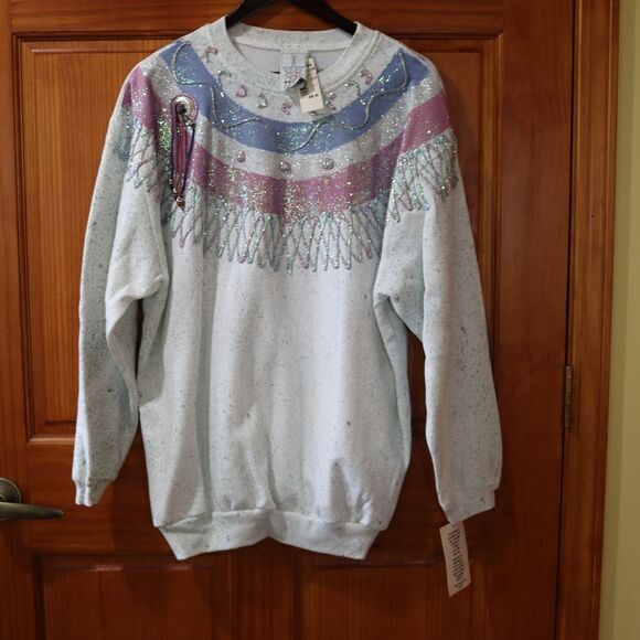 K.W.B.L Los Angels Handpainted Western Vintage Sweatshirt Concho Fringe Splatter - Picture 2 of 16